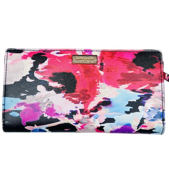 Kate Spade Laurel Way Blurry Floral Evangelie Neda Wallet Water Color Slim - Picture 1 of 6